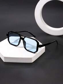 1 gọng kính nam vuông kiểu phi công cổ điển với cầu kính đôi, thiết kế tối giản, thanh lịch, giản dị, retro, đa năng, phù hợp đeo hàng ngày, phong cách đường phố, du lịch, nghỉ dưỡng, kèm hộp đựng kính. - Nhiều màu - Xem 8