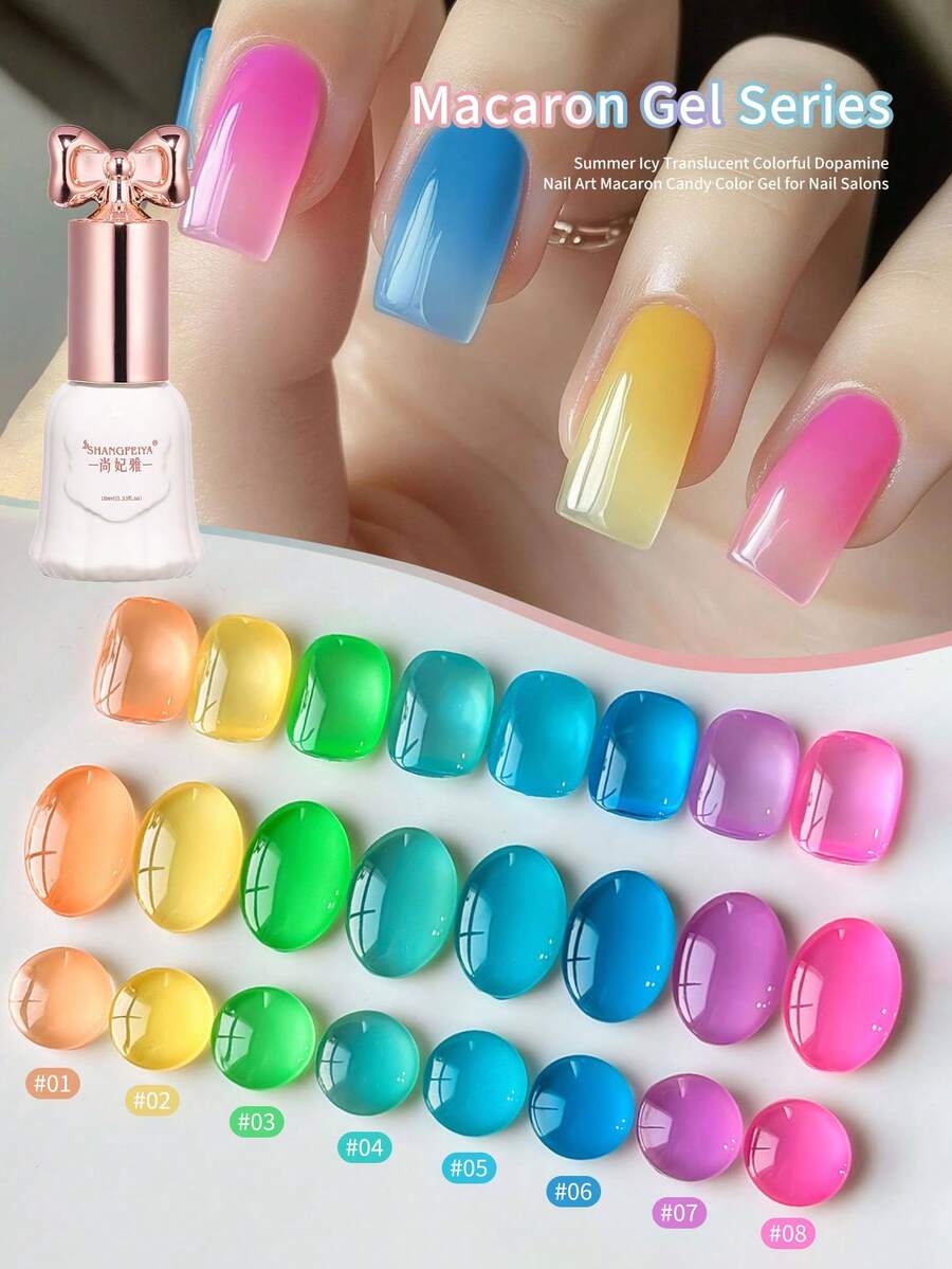 SHANGFEIYA 10ml Macaron Candy Color Gel Nail Polish 8 Colors Summer Ice Transparent Multi-Color Dopamine Gel Manicure Salon DIY Home Use 1pc/8pcs