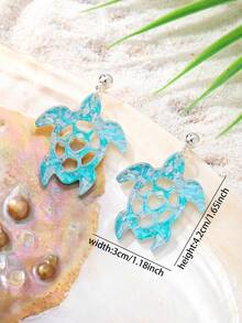1 par de pendientes de verano de acrílico para mujer - Pendientes colgantes de tortuga marina de estilo de vacaciones en la playa - Pendientes de tortuga azul - Ver 3