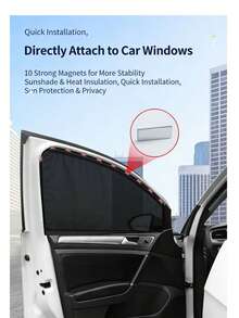 Summer Magnetic Car Window Curtain, Titanium Silver Fabric, Full Blackout, UV Protection, Heat Insulation, Privacy Sunshade, Easy Installation, Universal Fit For Sedan, SUV, Truck - A - View 3