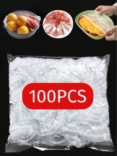 100 ชิ้น/1 ชิ้น ฟิล์มห่ออาหารยืดหยุ่น, ทำจากฟิล์ม PE บาง, พร้อมฝาครอบชามแบบใช้แล้วทิ้ง, เหมาะสำหรับเก็บอาหารในครัว, สามารถใช้กับเครื่องครัวและเครื่องมือขนาดเล็กได้