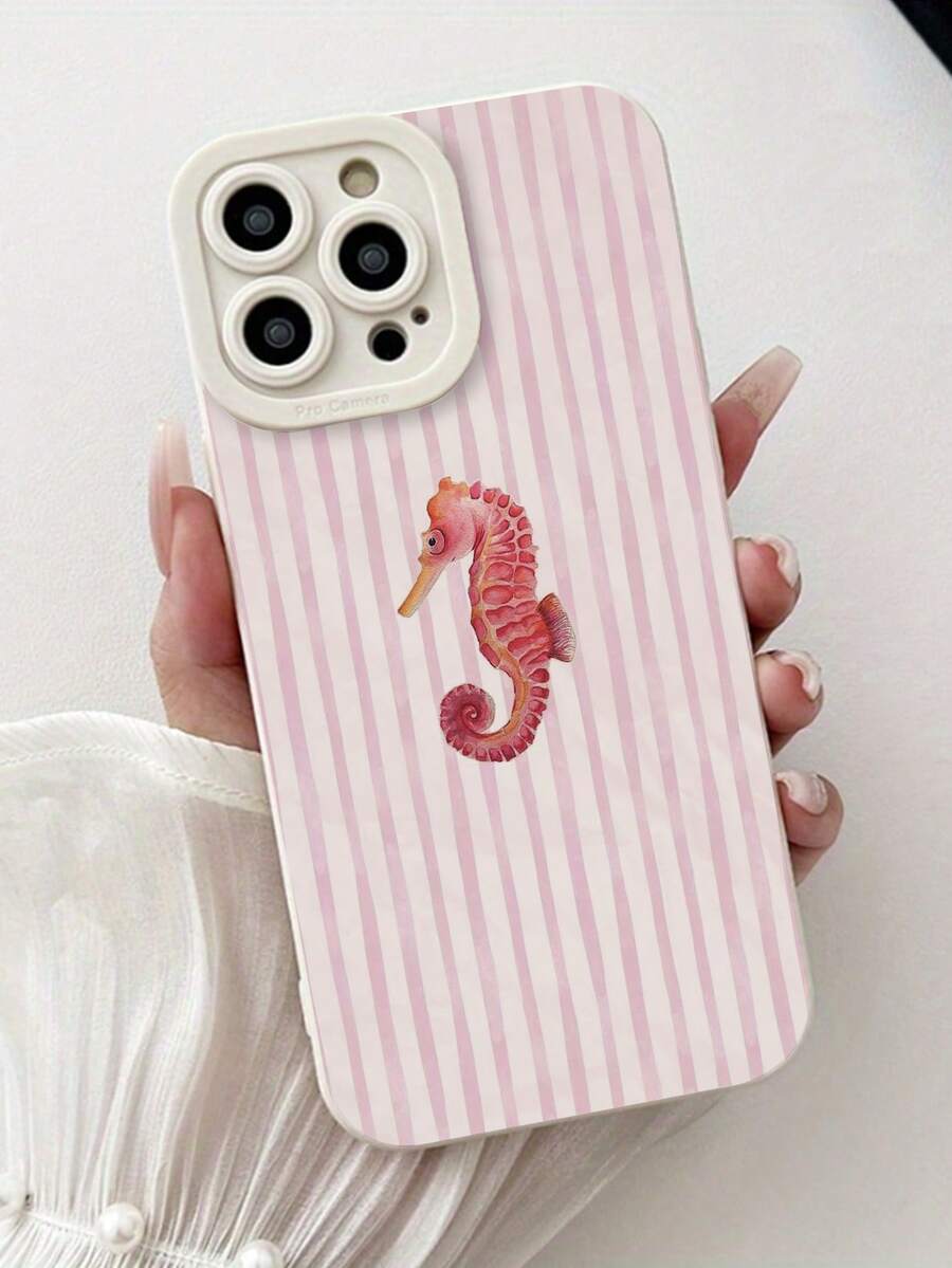 海洋主题单件装穿孔直边条纹海马彩绘加厚防震保护手机壳，兼容 17pro/17Air/17/17promax/16/11/16pro/16plus/16promax/16e/15Promax/13/14/12/XS/XR/7G/8P、Galaxy S26/S26PLUS/S26 Ultra、S25/S25PLUS/S25 Ultra/A16/A36/A26/A56/A50/A12/A32/A52/A72/A51/A21S/A13/A14/S24/S24PLUS/S24Ultra、S22/A52/A53/A54/A55、S23 等机型。 11/12Pro/12/12X/13Pro/14Pro/15Pro/，10/9/Note9/12c/Note11pro/Note8Pro