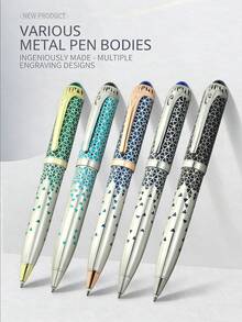 Elegant Geometric Engraved Metal Ball Pen - 5 Color Options, 1.0mm Smooth Writing, Decorative Luxury Design, Refillable & Portable, Suitable For Business, Office And Gift - A - View 5