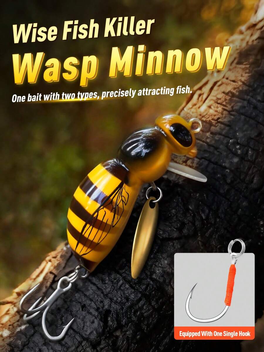 Mồi câu cá Kingdom 1PC Wasp Minnow Bait Bionic, kích thước 35mm (3.9g/4.5g) và 43mm (4.8g/6.1g), nổi và chìm chậm, làm bằng nhựa ABS, mồi cứng, kèm một lưỡi câu đơn, thích hợp cho câu cá nước ngọt và nước mặn.