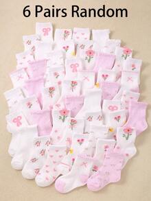 24/12/6 Pairs Toddler Girls Floral Print Bow Decor Ruffle Trim Socks, Pink Cute Baby Girls Floral Pattern Bow Decor Ruffle Edge Soft Breathable Daily Wear Socks - Multicolor - View 13