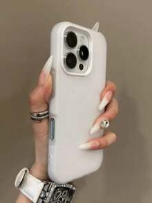 钥匙扣挂绳透明磨砂多巴胺挂绳手机壳，兼容 11/12/13/14/15/16 Pro Max/16 Plus/17/17 Pro Max，双层防震、防摔、防刮，果冻二合一手机壳 - 白色 - 查看 2