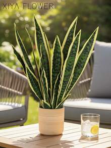 1 peça de planta artificial de espada-de-são-jorge com 4 folhas e bordas douradas, ideal para decoração de casa, escritório ou jardim. Perfeita para decoração de primavera e verão, com folhas verdes naturalmente listradas, semelhantes às de um tigre. Item de decoração durável. Vaso não incluído. - Multicolor-A - Ver 8