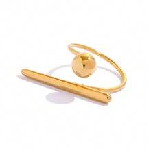 3pcs/1pc Set Stainless Steel Minimalist Bar & Ball Open Rings For Women – Two-Tone Gold & Silver Stackable Rings, Adjustable Wrap Design, Waterproof Hypoallergenic Jewelry, Perfect For Casual Daily Wear, Street Style, Party & Gift For Her - Multicolor - View 10