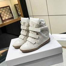 ISABEL Hochwertige High-Top-Sneaker für Damen aus echtem Leder mit 8 cm dicker Sohle und Klettverschluss – vielseitige Freizeit- und Sportschuhe. - Weiss - Übersicht 2