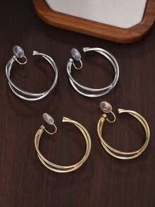 2只夸张双层可旋转大号耳环，简约金属夹式耳环，适合无耳洞人士佩戴 - clip - 查看 3