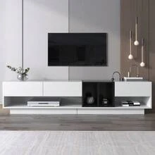 Low TV Unit In Glossy White And Black. Design With Color Blocks, Drawers, Compartments, And Multiple Storage Spaces. - 白色 - 查看 12