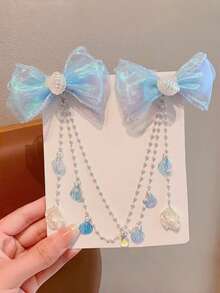 2 pezzi/set Fermagli per capelli a forma di conchiglia di sirena carina - Fermagli per capelli con catena a perle a forma di stella, accessori per capelli in stile dolce Y2K per ragazze - Multicolore - Visualizzare 11