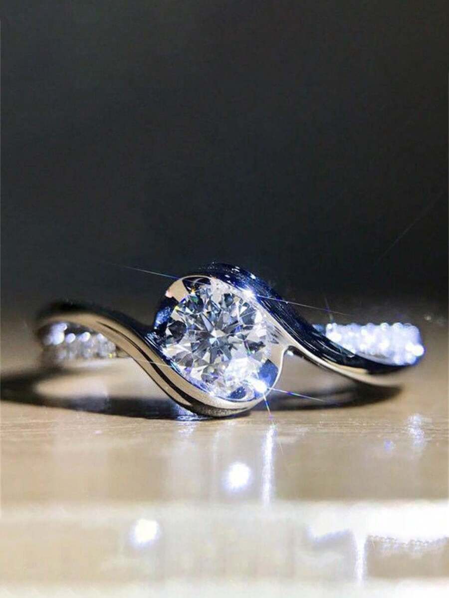1 PC Elegant Cubic Zirconia Ring For Women For Valentine's Day Gift Wedding Engagement Anniversary Party Jewelry - Silver - View 1