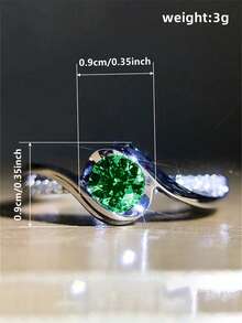 1枚优雅立方氧化锆戒指，女士情人节礼物，适合婚礼、订婚、周年纪念、派对等场合佩戴。 - 綠色 - 查看 4