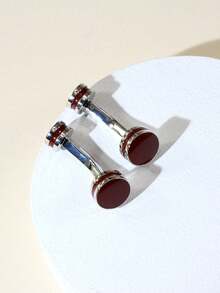 一对高档铜质袖扣，适合婚礼、商务及日常佩戴 - 酒紅色 - 查看 4