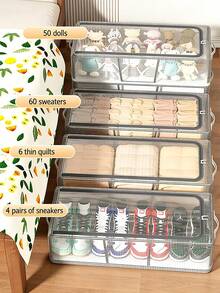Transparent Shoe Storage Box Foldable Under-Bed Storage Organizer For Shoes Clothes & Home Organization No Assembly Shoe Rack Waterproof Closet Storage For Bedroom Living Room Dorm Under The Bed Shoe Cover Room Decor Home Decor Back To School - Multicolor - View 5