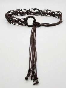 1 pieza Cinturón de tejido de poliéster con patrón de rombos hueco, adecuado para todas las estaciones, especialmente para el verano - Multicolor - Ver 1