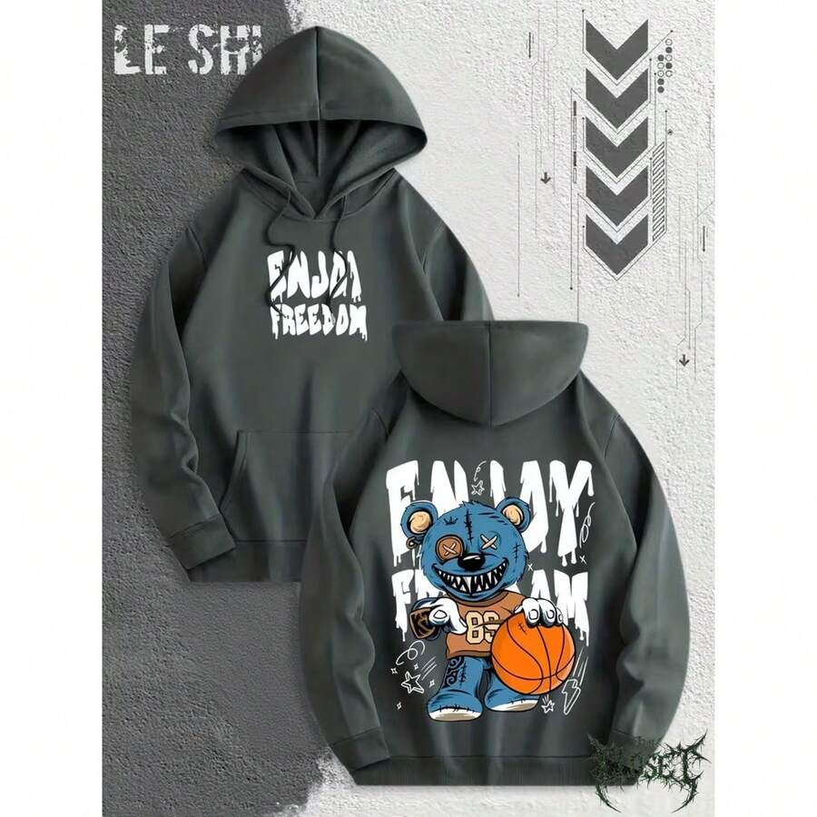Gothic Art Bear Basketball Emo Dark Colorful Comfortable Sweatshirt For Everyday Wear Streetwear Urban Culture Street Fashion Street Graffiti Skater Unisex Sweatshirt 50% Cotton 50% Polyester Top Premium Streetwear New Release Immediate Shipping Various Colors!! - 深灰色 - 查看 1