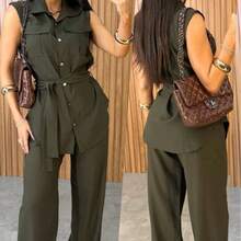 Women's Set Consisting Of Pants And Vest With Tie Closure. Autumn/Winter. - 墨綠色 - 查看 1