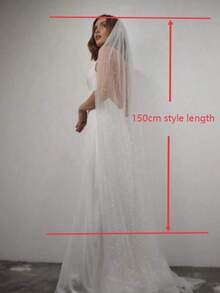 一件闪亮新娘头纱，配金属发梳，单层镀金闪耀新娘头饰，梦幻星空雪纺头纱，优雅奢华宫廷风婚纱，适合浪漫唯美的婚礼、盛大晚宴、摄影、角色扮演、华尔兹、仙女装扮、秋季写真拍摄、女士情人节配饰 - 直白色 - 查看 8