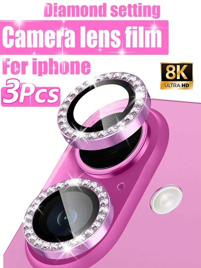Bộ 3 miếng dán bảo vệ ống kính pha lê màu đỏ hồng tương thích với iPhone 16 Plus/16, kính cường lực 9H bảo vệ ống kính camera, trang trí điện thoại sáng bóng, vòng kim loại hợp kim nhôm riêng biệt bảo vệ ống kính, phù hợp với 17 Pro Max/17 Pro/16 Pro Max/16 Pro/15 Pro Max/15 Pro/15 Plus/15/14/13/12/11, kính cường lực chống trầy xước 9H, phụ kiện điện thoại, tương thích với ốp lưng điện thoại, thích hợp làm quà tặng cho gia đình và bạn bè.