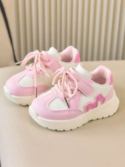 1 đôi giày thể thao trẻ em màu hồng mới, giày casual thời trang cho bé trai, giày chạy bộ cho học sinh nữ có khóa dán.