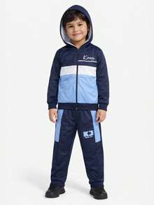 Boys' 2-Piece Set: Hooded Jacket + Pants. Casual Sporty Winter Style With Comfortable Fit In Black, Green, And White For Everyday Wear And Leisure. - Màu xanh hải quân - Xem 15