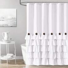 1件手工褶皱浴帘，椰子纽扣手工浴帘，100%纯棉，72*72英寸 - 多色 - 查看 7