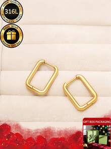 Conjunto de dos piezas de pendientes rectangulares geométricos simples + agujas de protección y cuidado de oídos, adecuados para usar en nuevos agujeros de las orejas y en varias ocasiones y festivales como fiestas, aniversarios, cumpleaños, etc., equipados con cajas de regalo de alta calidad y exquisitas. - Dorado - Ver 3