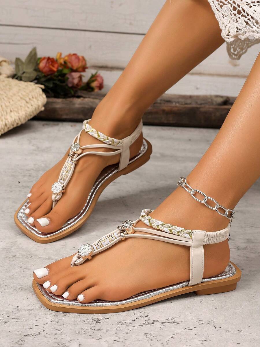 Dép xăng đan đế bằng thời trang mùa hè, thiết kế xỏ ngón thoải mái, đa năng, không gây mỏi chân khi đi làm và đi biển, giày nữ. - trắng - Xem 1