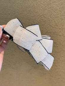 1pc Mesh Bow Polka Dot Banana Clip, Women's Fashionable Rhinestone Hair Clip Accessory - Multicolor - View 8