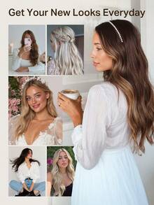 DOORES 4片装夹式接发片，直发，100%真人发，天然原生发，双层缝制，隐形柔软迷你发片，适合头发稀疏的男女日常佩戴，3分钟快速佩戴，无缝夹式接发片 - S1B - 查看 9