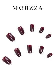 24片复古街头风简约休闲优雅日常酒红色中号椭圆形一次性美甲贴纸套装，适合优雅女性的日常生活和购物场合。 - 酒紅色 - 查看 2