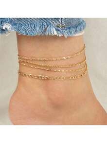 4 pièces Set de bracelets de cheville mode style plage en alliage, convient pour les voyages, la plage et le port quotidien des femmes - Multicolore - Voir 6