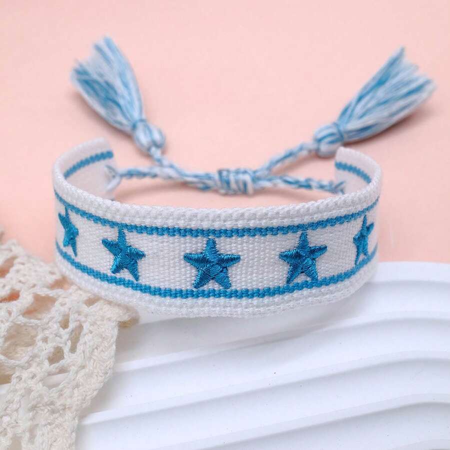 1 pieza Brazalete trenzado hecho a mano con bordado de pentagrama - Azul - View 1
