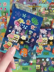SpongeBob SquarePants Conjunto de 8/16 adesivos fofos de grafite do SquarePants, adesivos de manual do personagem Sereia SquarePants, adesivos impermeáveis de desenho animado, cartões decorativos com estampas fofas e fita adesiva de papel, cores e estilos aleatórios (8 unidades/conjunto). - Multicolorido - Ver 4