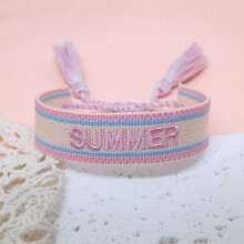 1条复古刺绣“SUMMER”字样手工编织波西米亚风手链，适合送给家人、朋友、学生，也适合旅行和派对佩戴。 - 彩色 - 查看 5