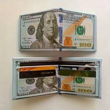 1pc Vintage Dollar Pattern Ultra-Thin Wallet, Credit Card Holder, Zippered Coin Purse, PU Leather Convenient Business Folding Card Holder - 1 - 查看 4