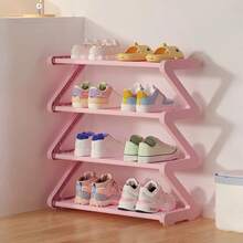 4-Tier Z-Shaped Shoe Rack, Durable Plastic Freestanding Storage Shelf, Curved Design, Multi-Functional Storage Rack, Easy To Assemble Floor-Standing Shoe Rack, No Tools Required, Compact Design, Suitable For Living Room Or Dorm, Stackable Space-Saving, Shoe Box, Vertical Shoe Rack - Multicolor - View 5