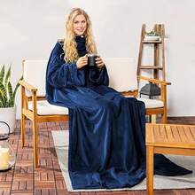 Blanket With Sleeves For Adult Women Men, Soft Warm Wearable Blanket Fleece Wrap Throw - Royal Blue - View 2