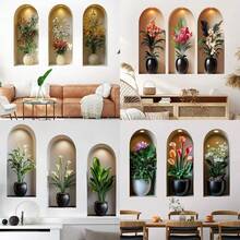 3pcs Nordic Style Plant Wall Stickers, Creative Arched Window Visual Effect, Waterproof Vinyl Decals, Suitable For Living Room Sofa Backdrop, Dining Room, Hallway And Home Office Decor - Multicolor - View 7
