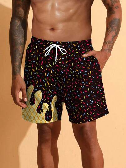 Pantalones cortos de verano para hombre talla grande con estampado 3D de pastel de helado, estilo ligero