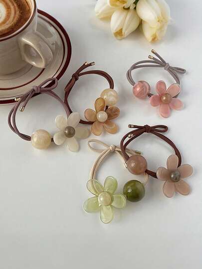 5 st/set nya moderiktiga söta blommiga elastiska hårsnoddar, kvinnors söta kaffefärgade hårsnoddar håraccessoarer, utmärkt present (liten färgskillnad) hårsnoddar, hårsnoddar, håraccessoarer, hårblommor, hårsnoddar huvudaccessoarer gummiband hästsvanshållare