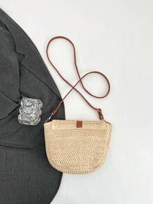 Túi đeo chéo mini kiểu yên ngựa, chất liệu đan bằng rơm tự nhiên, khóa cài bằng da PU, nắp gập có khóa kéo, phong cách nghỉ dưỡng Pháp, túi đeo chéo nữ đan, thích hợp cho dã ngoại và đi làm mùa xuân/hè, phong cách retro giản dị, dây đeo chéo có thể điều chỉnh, phù hợp cho đi làm và mua sắm hàng ngày. - Màu be - Xem 5