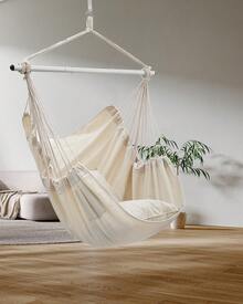 Hammock Chair Swing, Heavy-Duty Hanging Rope Swing Seat Supports 500 Lbs, Ideal For Outdoor Patio, Backyard, Porch, Deck & Indoor Bedroom Use(2 Pillows + Rope + S-Hooks) - Trắng - Xem 2