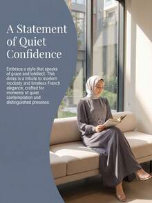 Modest Women's Grey Pleated Puff Sleeve Maxi Abaya With O Ring Belt Islamic Formal Long Spring - Grey - View 6