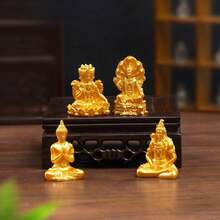 4pcs Southeast Asian Golden Buddha Statue Figurines, Resin Crafts, Micro Landscape DIY Decor Accessories, Mini Ornaments - 4 Pieces/set - View 3