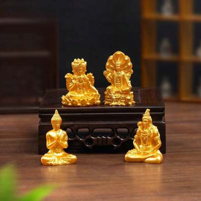 4pcs Southeast Asian Golden Buddha Statue Figurines, Resin Crafts, Micro Landscape DIY Decor Accessories, Mini Ornaments