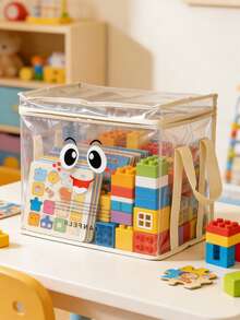 1 pezzo Grande scatola di stoccaggio pieghevole e trasparente con cerniera e maniglia, anti-polvere, in plastica spessa per un facile accesso, adatta per libri, vestiti, ideale per la cameretta dei bambini - Multicolore - Visualizzare 6