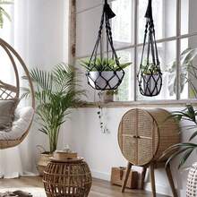 1pc Handmade Cotton Rope Hanging Plant Holder With Wooden Beads, 5 Styles Available For Indoor And Outdoor Boho Home And Garden Decor - Hanging Basket - View 4